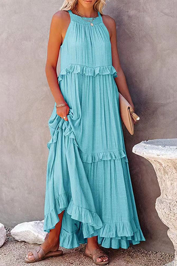 Irregular cake skirt sleeveless long mop skirt - Fashionpara