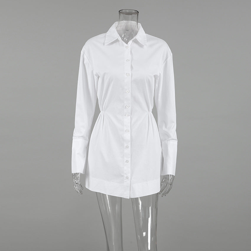 Collared Button-Front Cinched-Waist Shirt Mini Dress 5