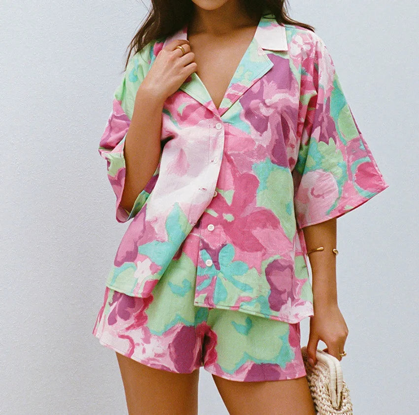 Casual Printed Shirt & Shorts Two-Piece Set - Fashionpara