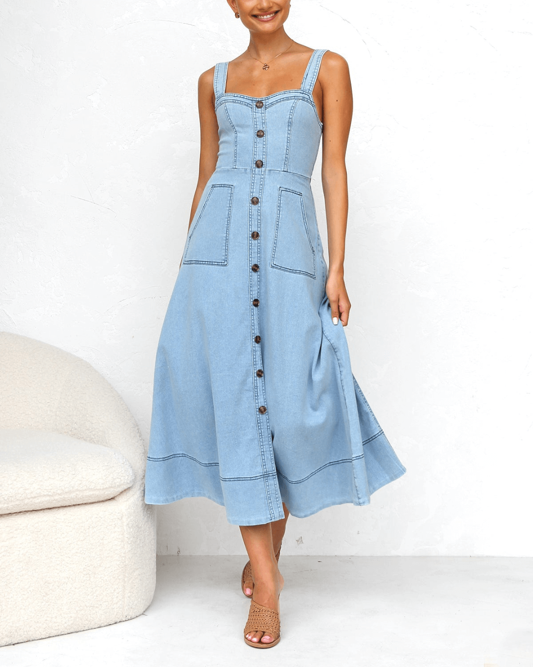 Blue Denim Maxi Dress - Fashionpara