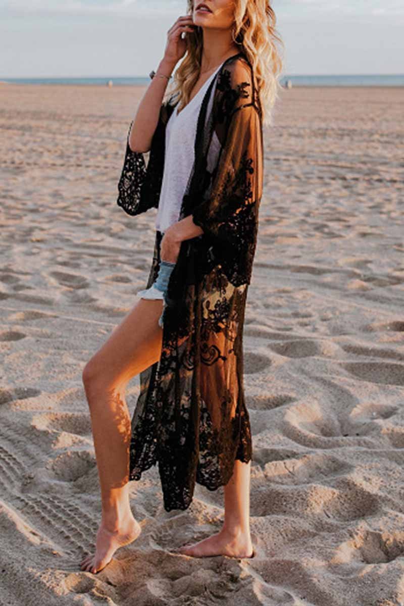 Florcoo Sheer Shawl Beach Swimwear Cover-up - Fashionpara