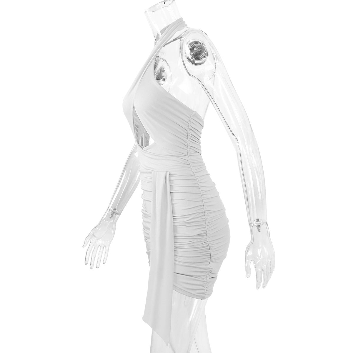 Crossover Halter Cutout Ruched Wrap Mini Dress 4