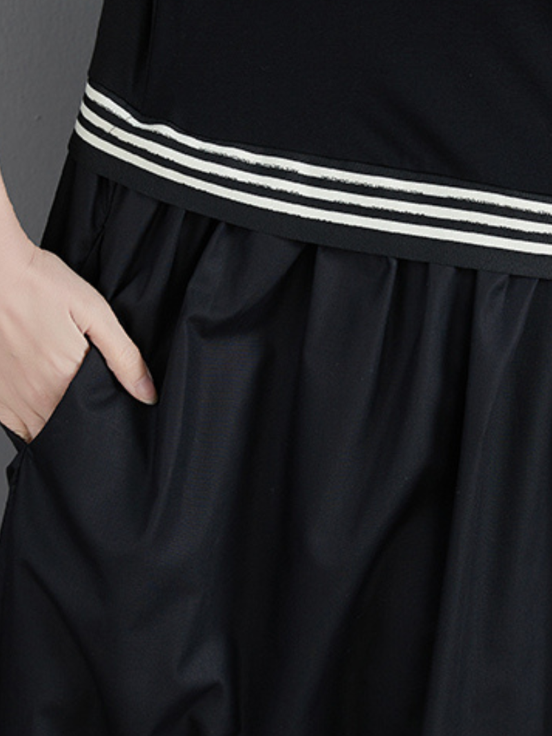 Striped-Trim Round Neck Short Sleeve Tiered Midi Dress 4