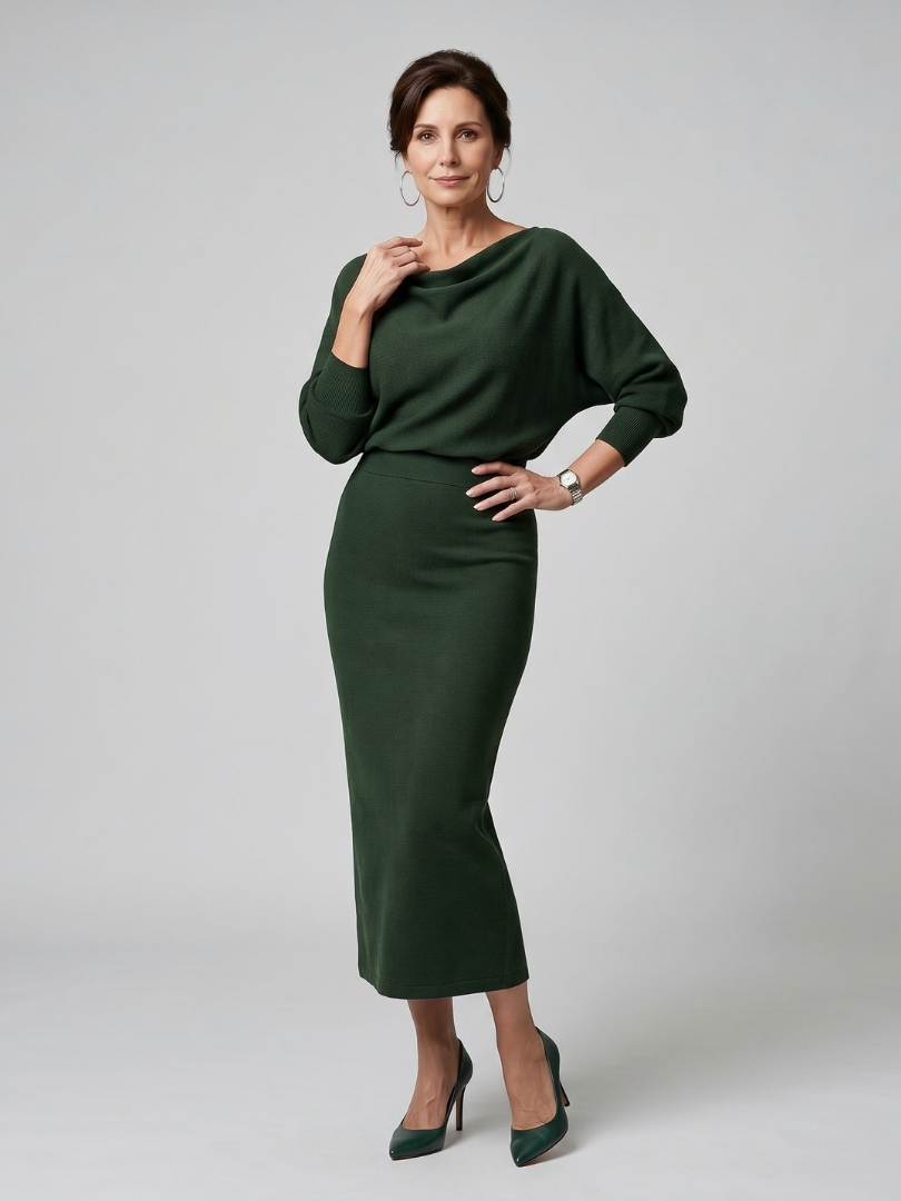 Cowl Neck Long Sleeve Fitted Knit Midi Dress 5