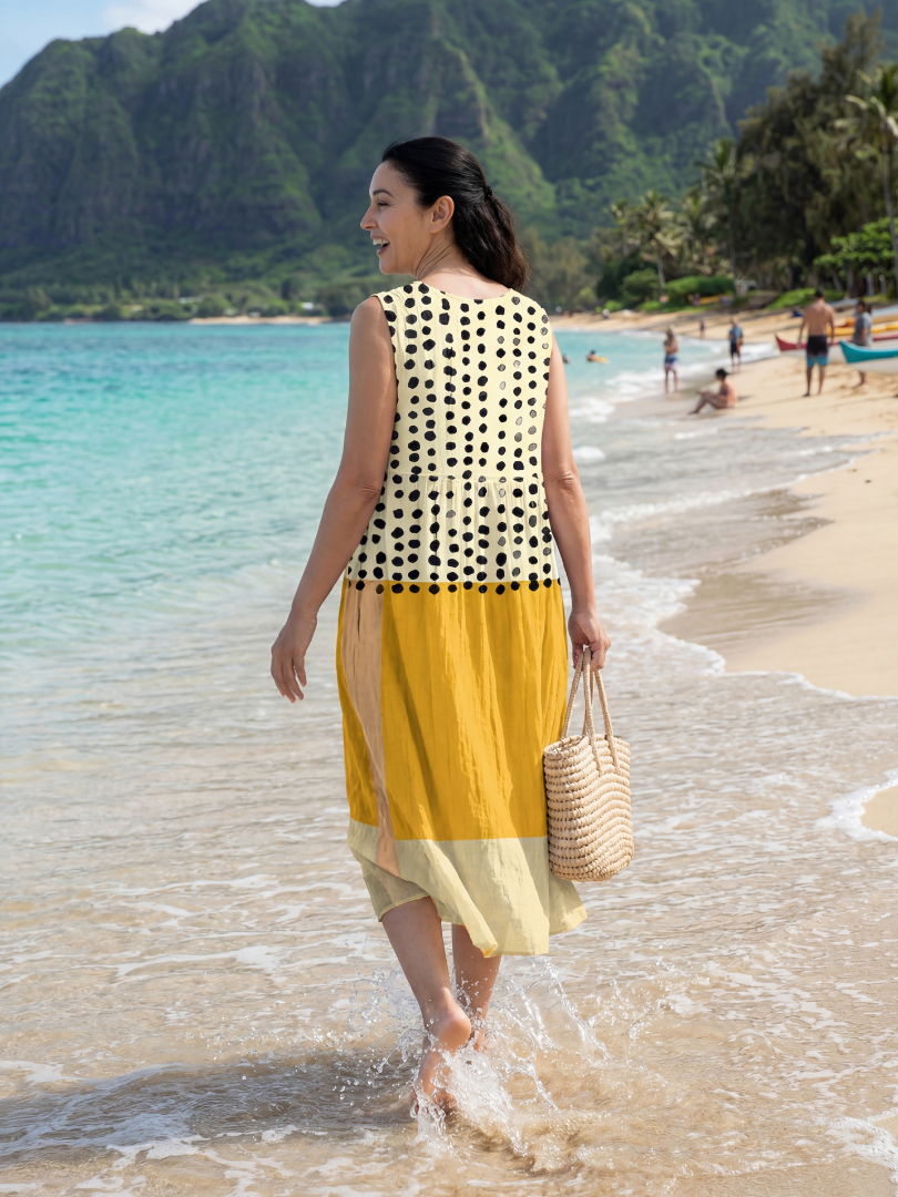 Polka Dot Colorblock Sleeveless Tiered Midi Dress 5