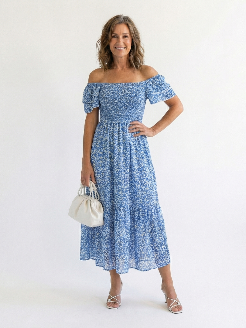 Floral Square Neck Flutter Sleeve Smocked Tiered Midi Dress 5