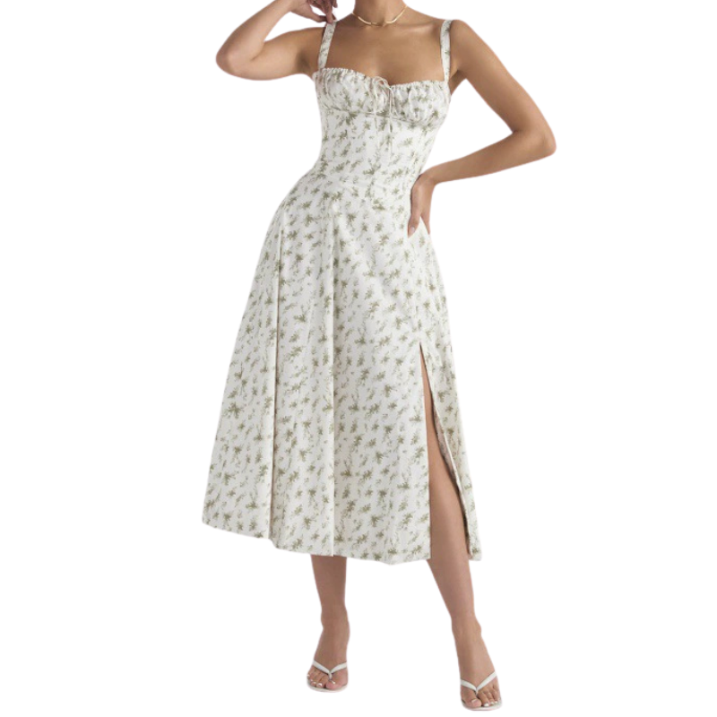 Floral Sweetheart Neckline Ruched Corset Midi Dress 4