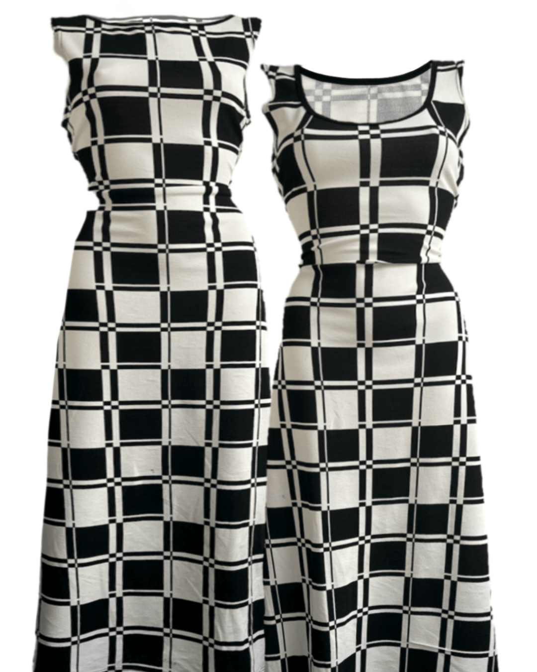 V Neck Sleeveless Long Dress Black White Checkered Flag Beach Maxi Dress - Fashionpara