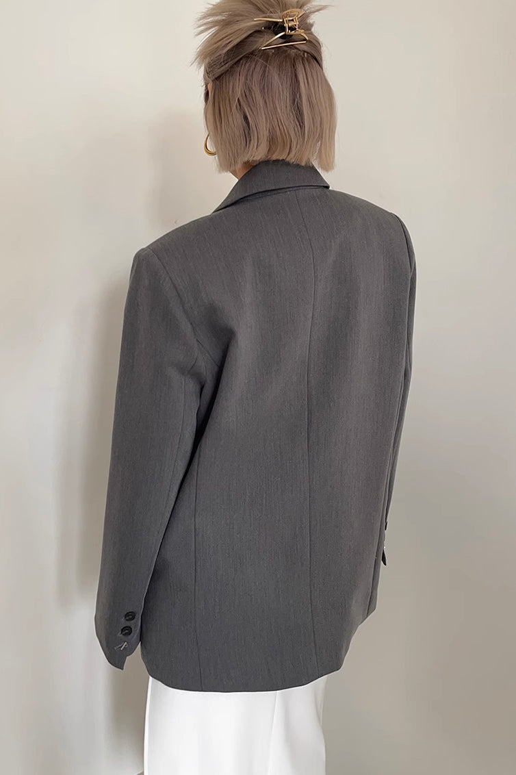 Button Detail Lapel Collar Blazer