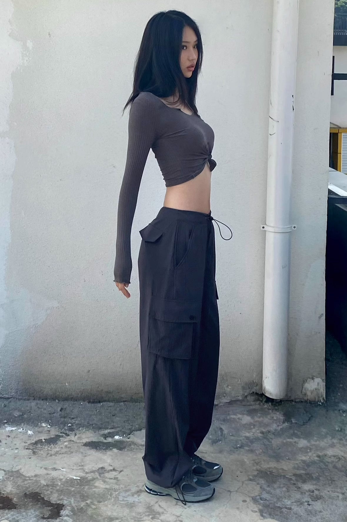 Drawstring Waist Pocket Side Cargo Pants