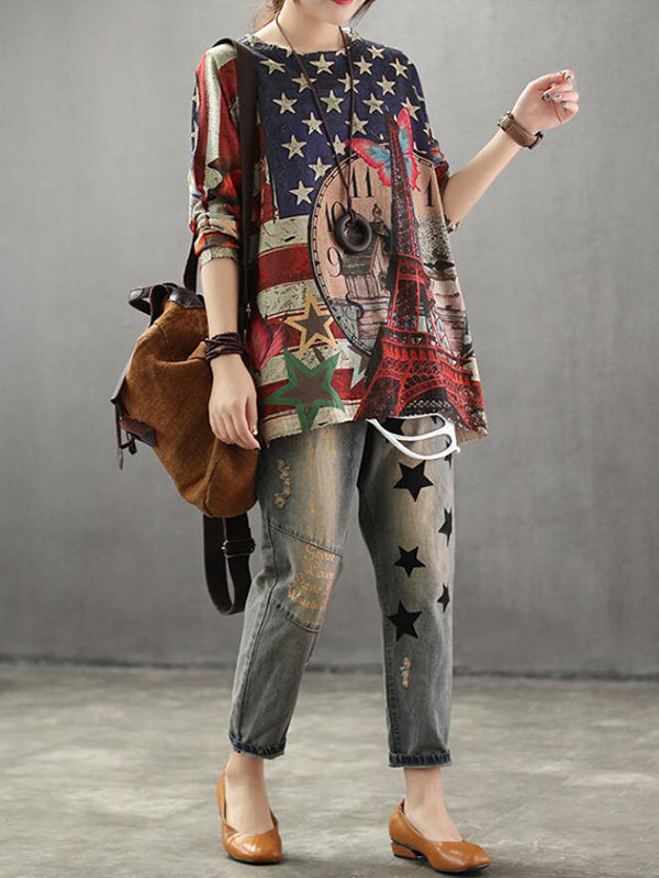 Aida Vintage Contrasting Star Print Knit Top 4