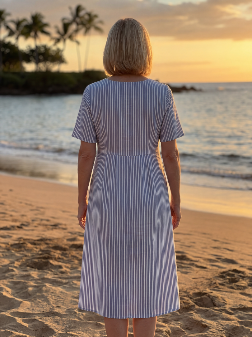 Striped Button Front Short Sleeve Midi Dress 5