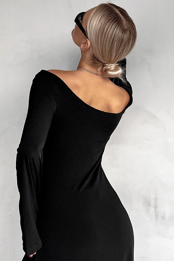Off Shoulder Flare Sleeve Bodycon Maxi Dress