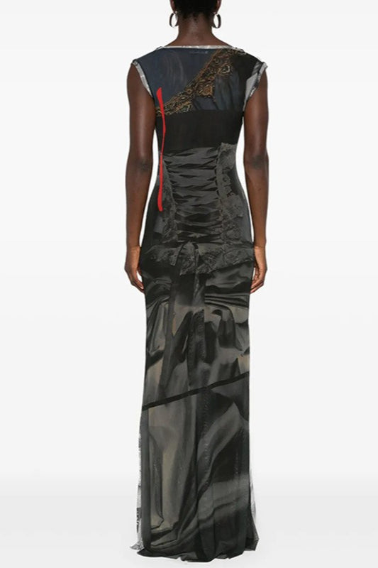 Graphic Print Sleeveless Bodycon Maxi Dress