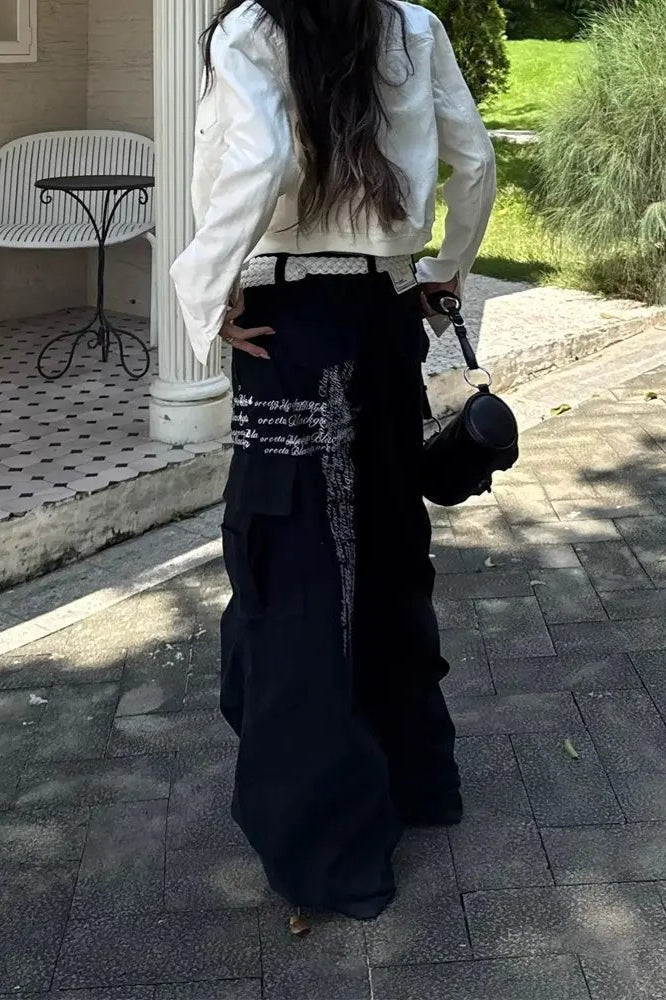 Letter Print Wide-Leg Baggy Jeans