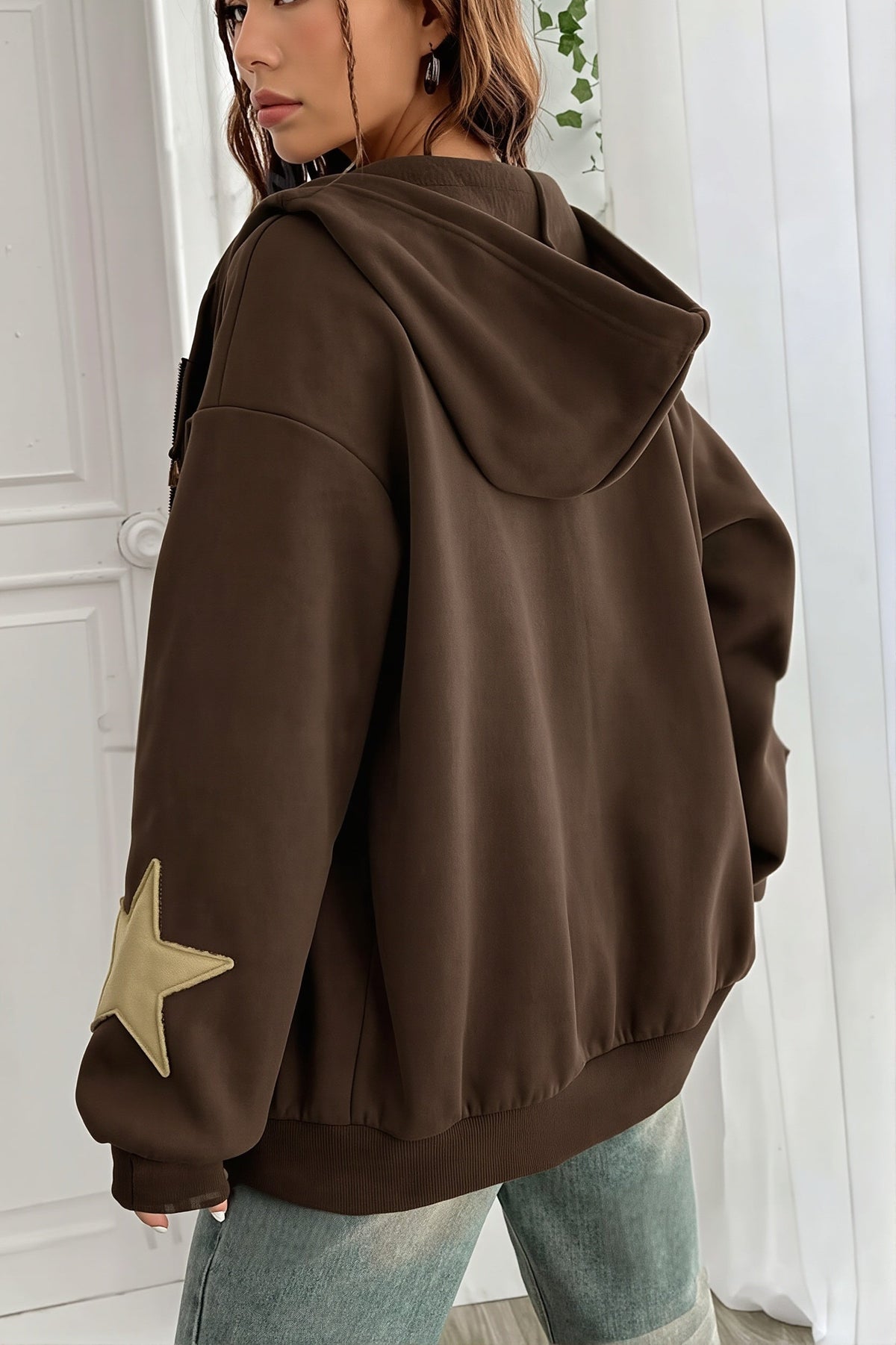 Star Contrast Oversize Zip Hoodie 3