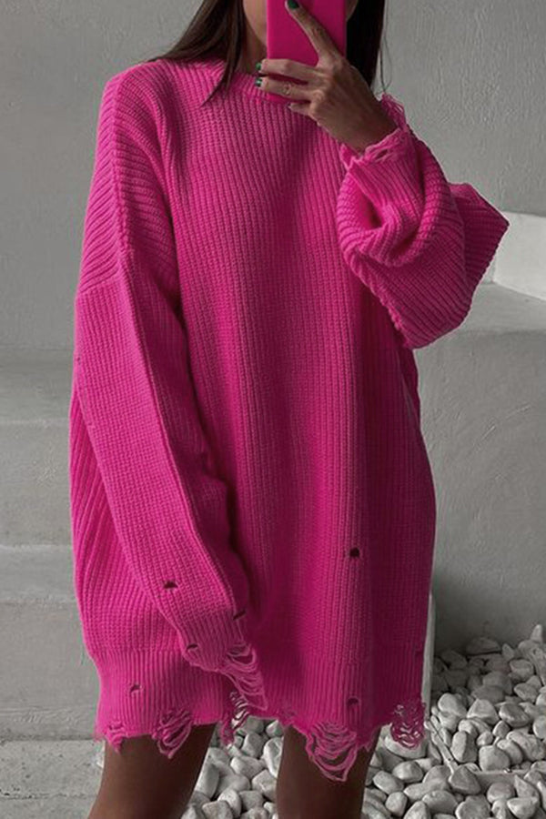 Solid Color Loose Knitted Mid-Length Sweater for Comfort