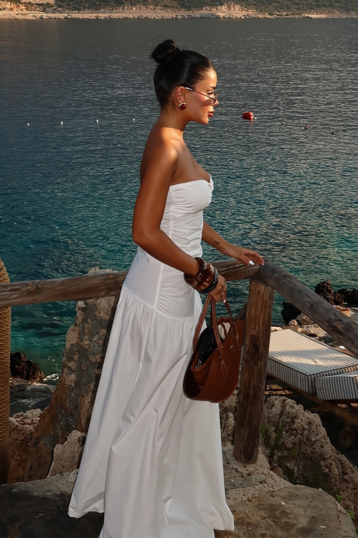 Twist Front Cut Out Strapless Fishtail Maxi Dress 3