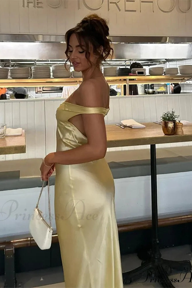Chic Satin Off Shoulder Open Back Party Dress