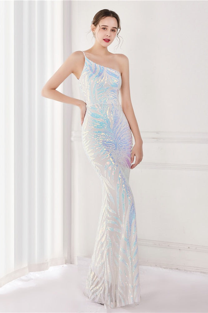 Sequin One Shoulder Mermaid Evening Gown