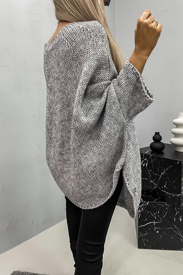 Lady Rin Cozy Knit Crew Neck Poncho Sweater for Comfort