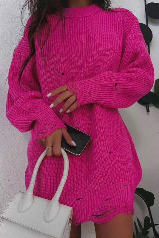 Distressed Hem Turtleneck Oversized Knit Sweater 4