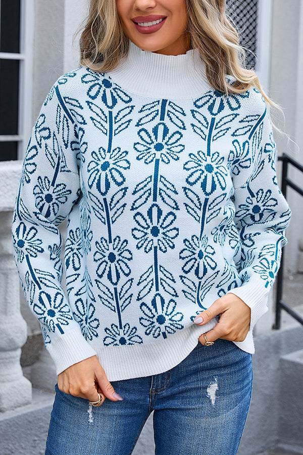 Lady Rin Floral Knitted Turtleneck Sweater for Chic Style