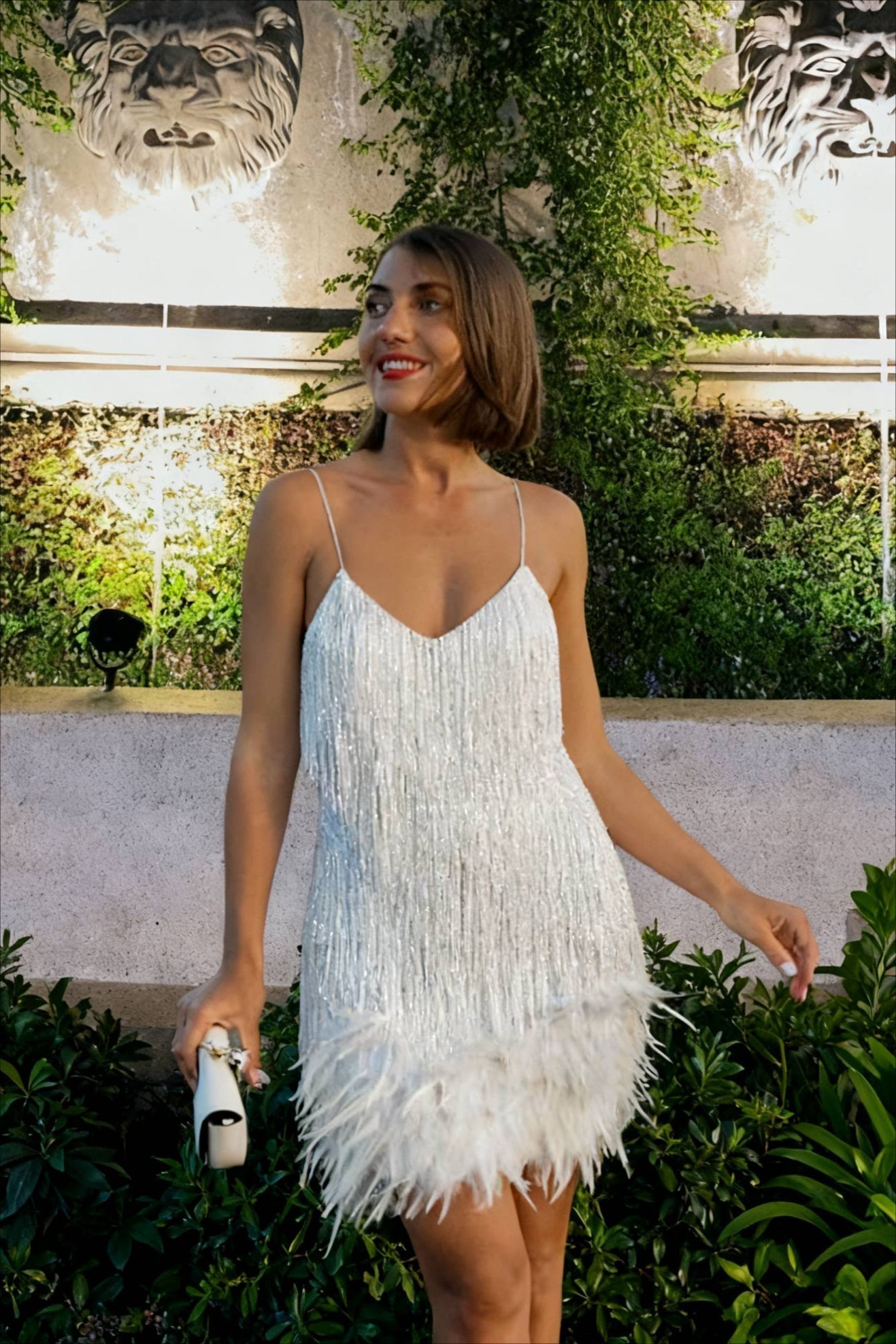 Tassel Sequin Feather Splicing Dress - Fashionpara