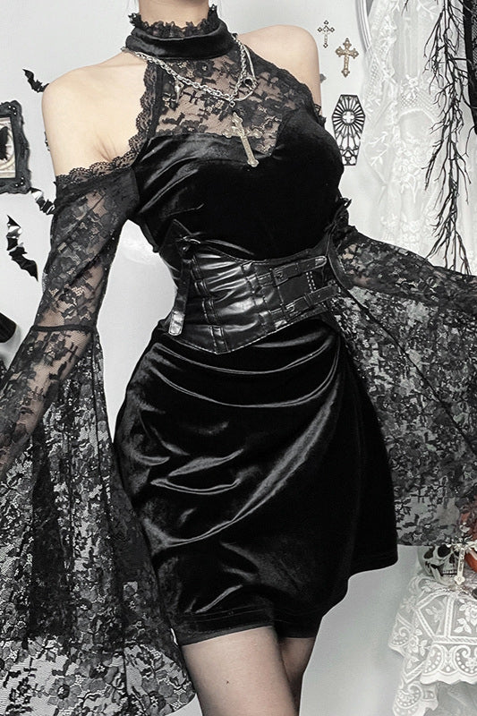 Lace Spliced Bodycon Gothic Dress