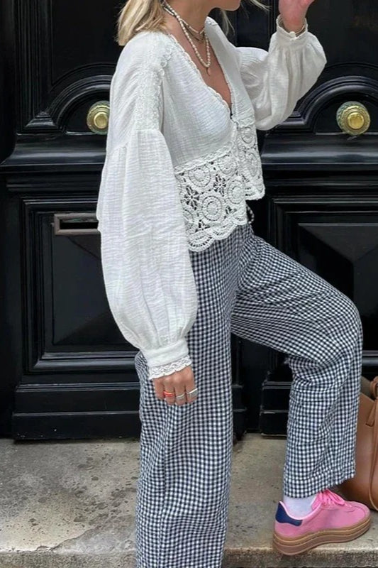 Gingham Print Elastic Waist Drawstring Lounge Pant