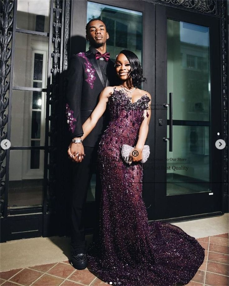 Black Girl Beaded Prom Dress Luxurious Mermaid Evening Dress - Fashionpara