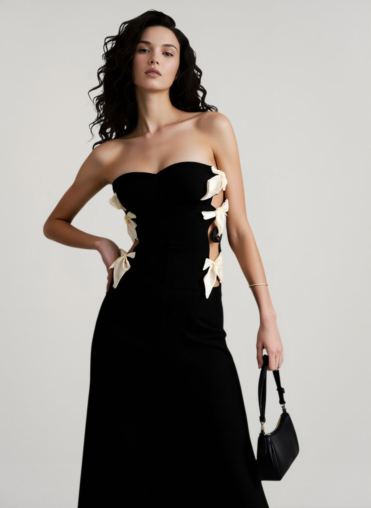 Strapless Bow Side Cut Out Column Maxi Gown 4