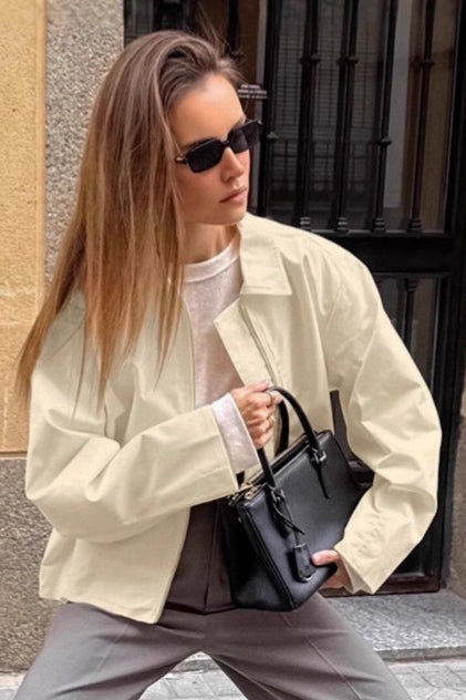 Khaki Cotton Lapel Casual Jacket