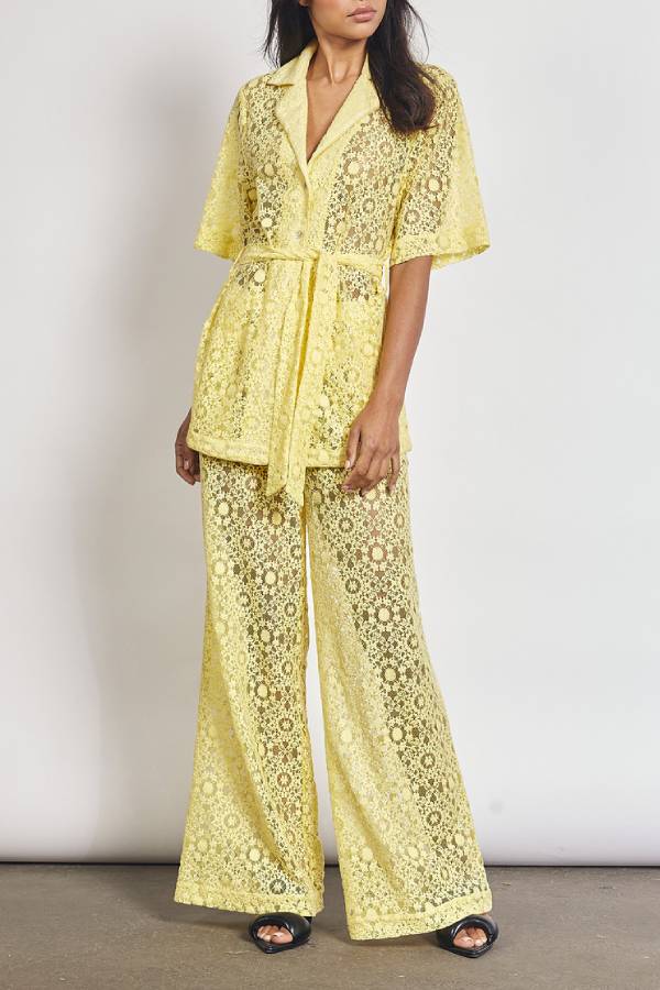 The Sun Shines Floral Lace High Rise Pocketed Wide Leg Pants - Fashionpara