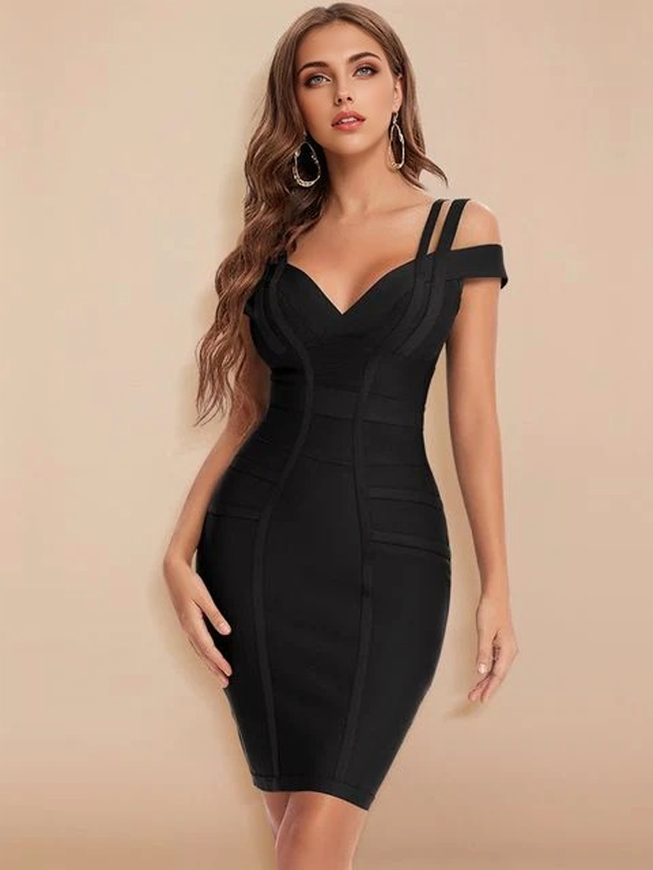 Bandage V-Neck Cold-Shoulder Bodycon Mini Dress 3