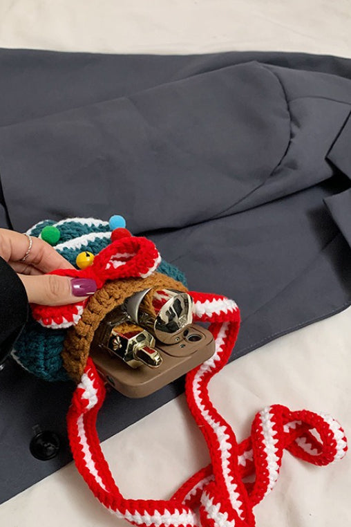 Cute Hand Knitted Yarn Tree Bauble Crossbody Bag