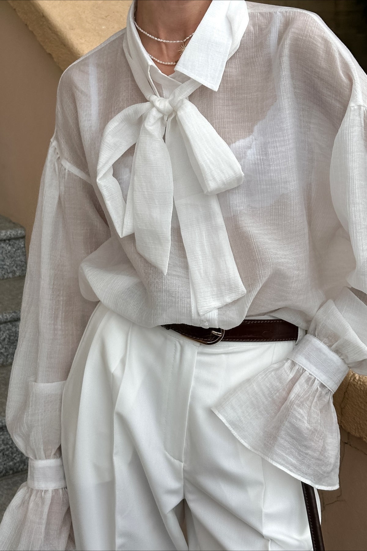 Sexy Bow Tie Sheer Blouse