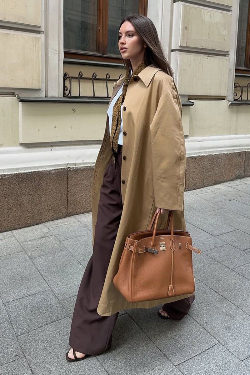 PrincessAce Minimalist Extra-Long Cotton Lapel Overcoat