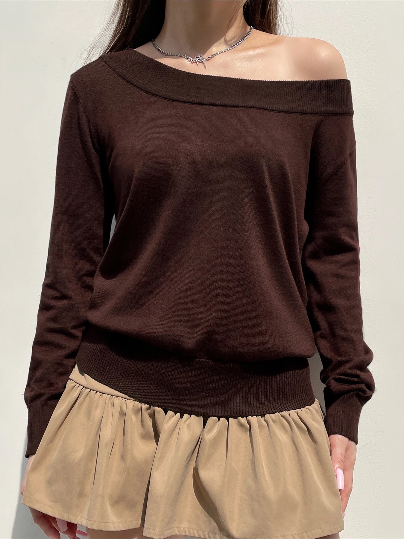 Elegant Solid Knitted Long Sleeve Pullover Sweater