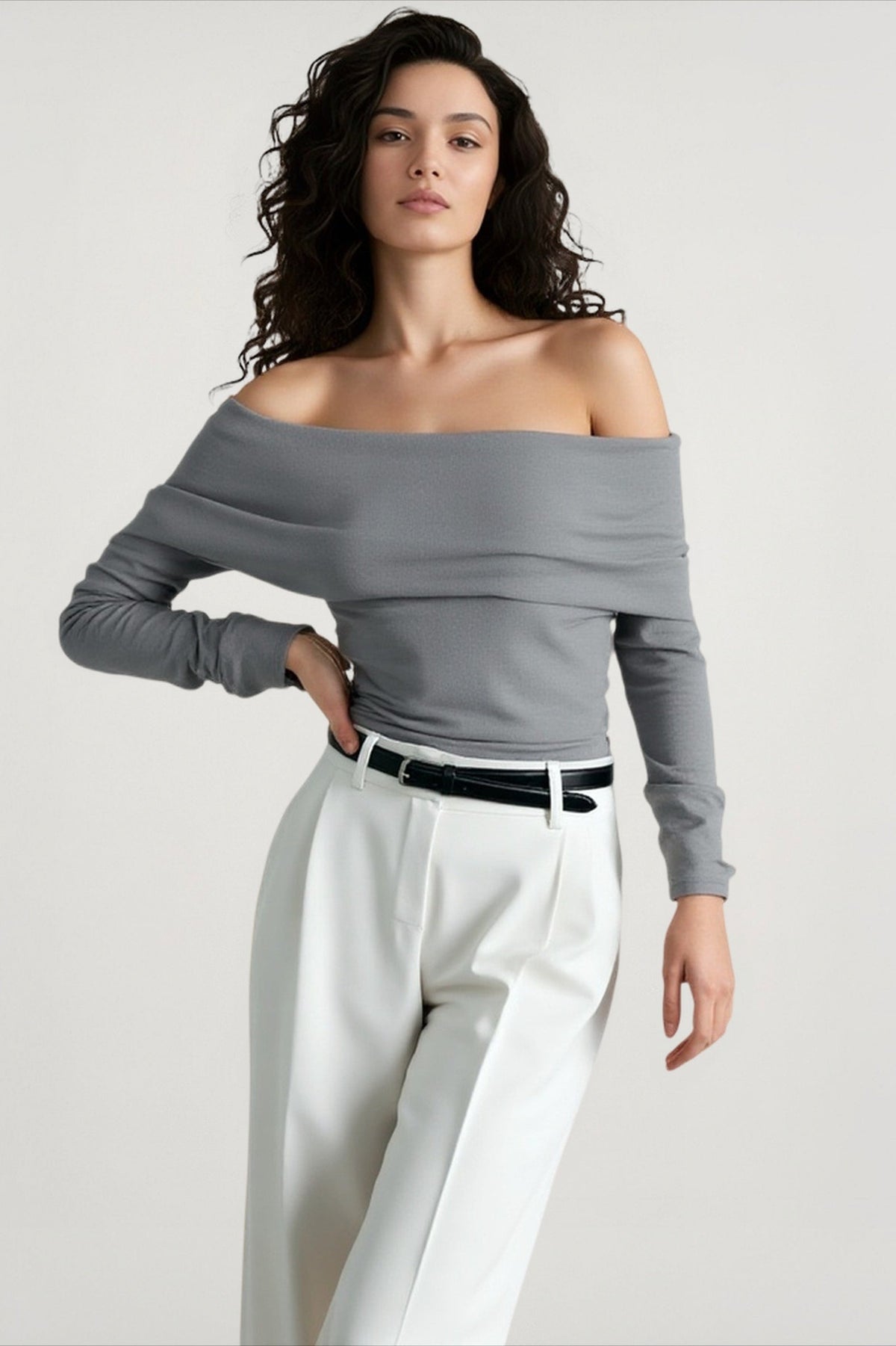 Off Shoulder Slim Knit Sweater