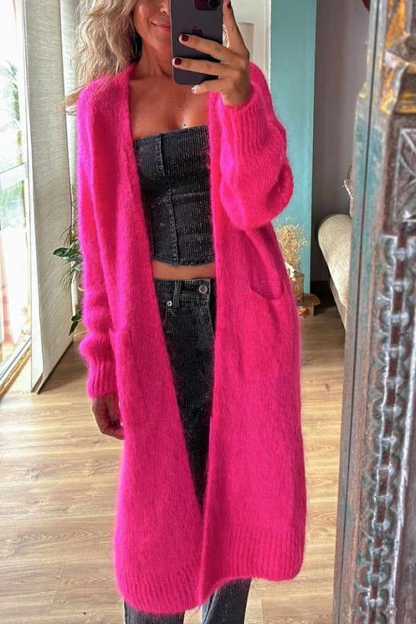 Bright Winter Day Knit Open Front Pocketed Cardigan