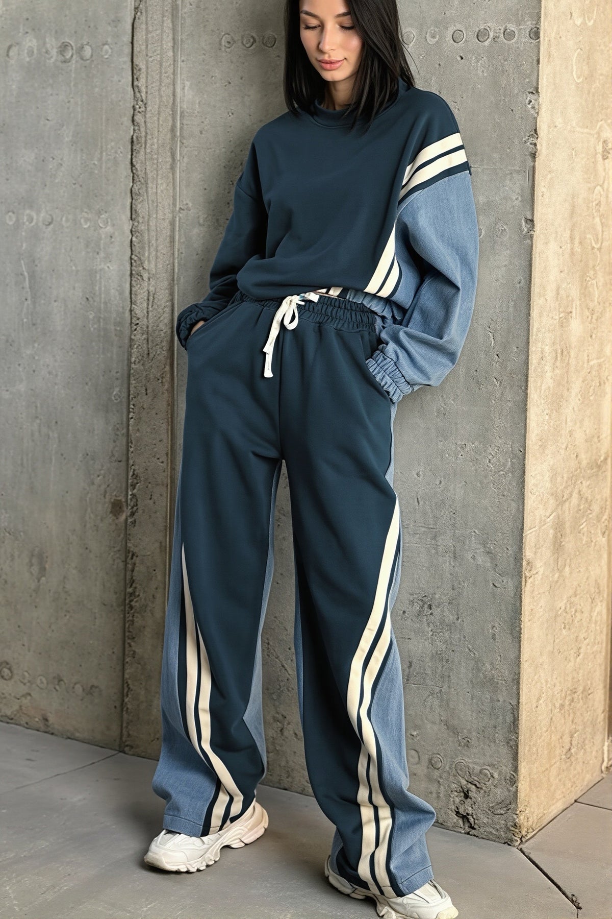 Colorblock Striped Sweatshirt Pants Set