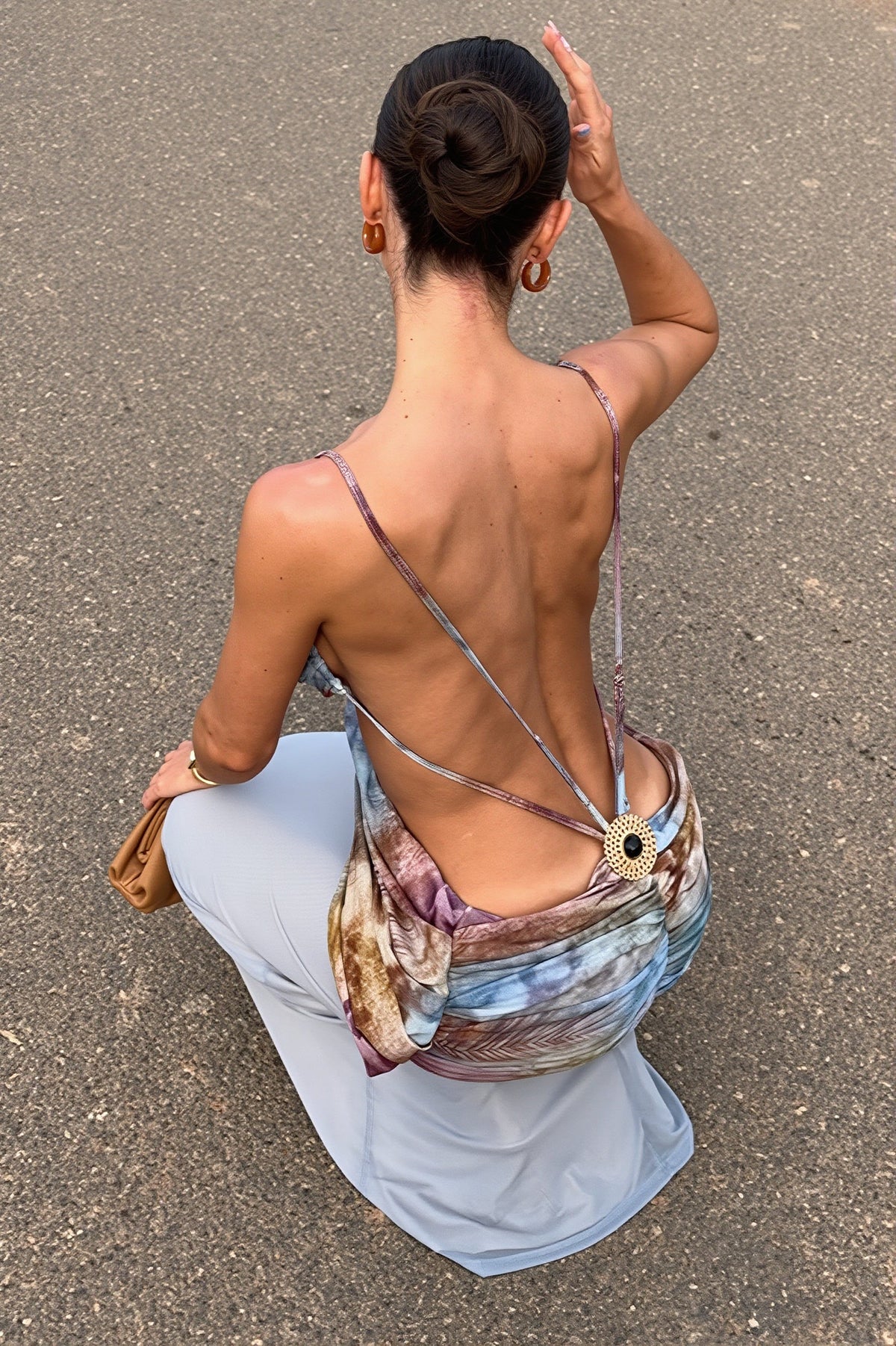Tie Dye Open Back Strappy Slip Dress