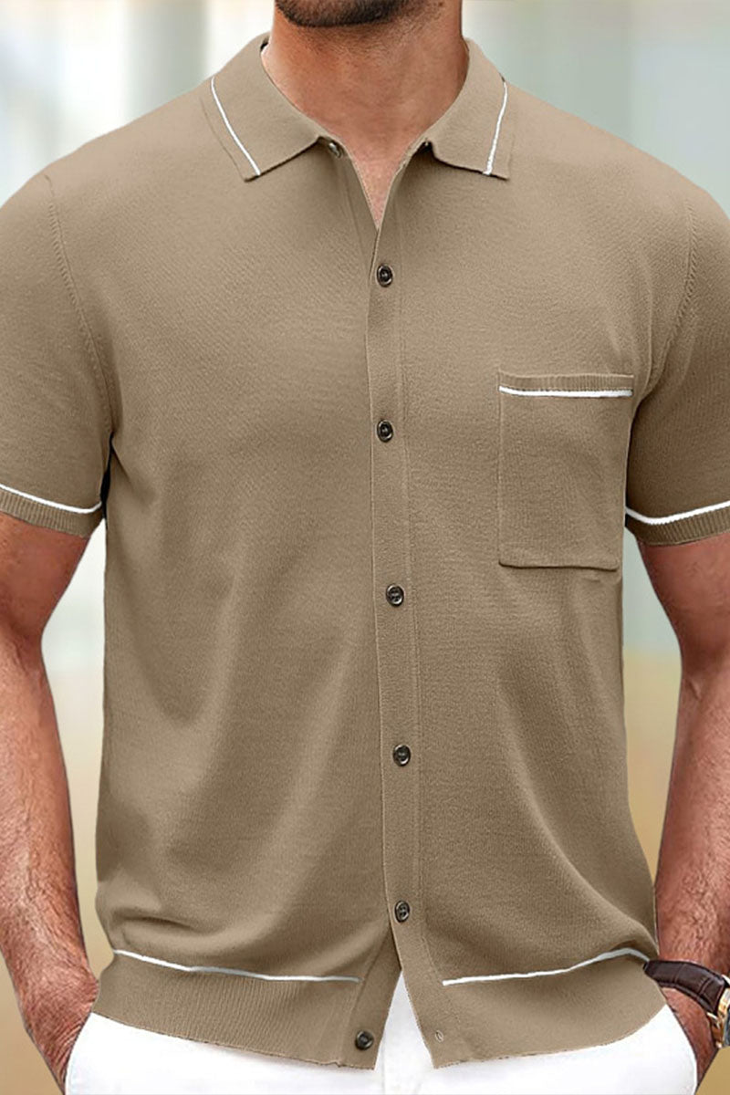 Uniqshe Men's Ice Silk Knit Cardigan Sweater Polo Shirt