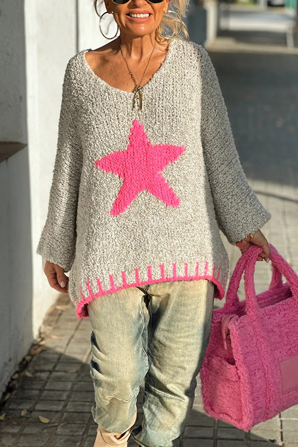 Cozy Knit Star Pattern Loose Sweater for Winter Days