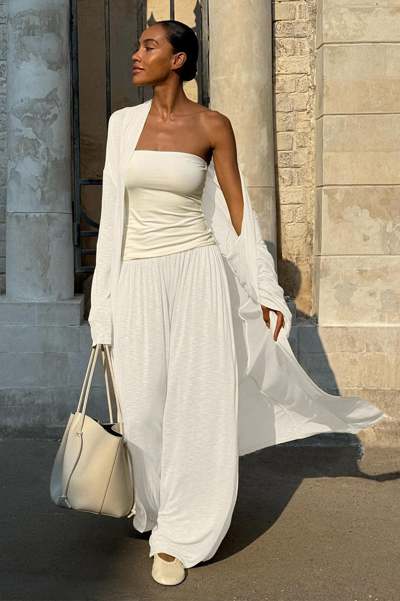 Elegant Two-Piece Lantern Pants Set with Long Cardigan