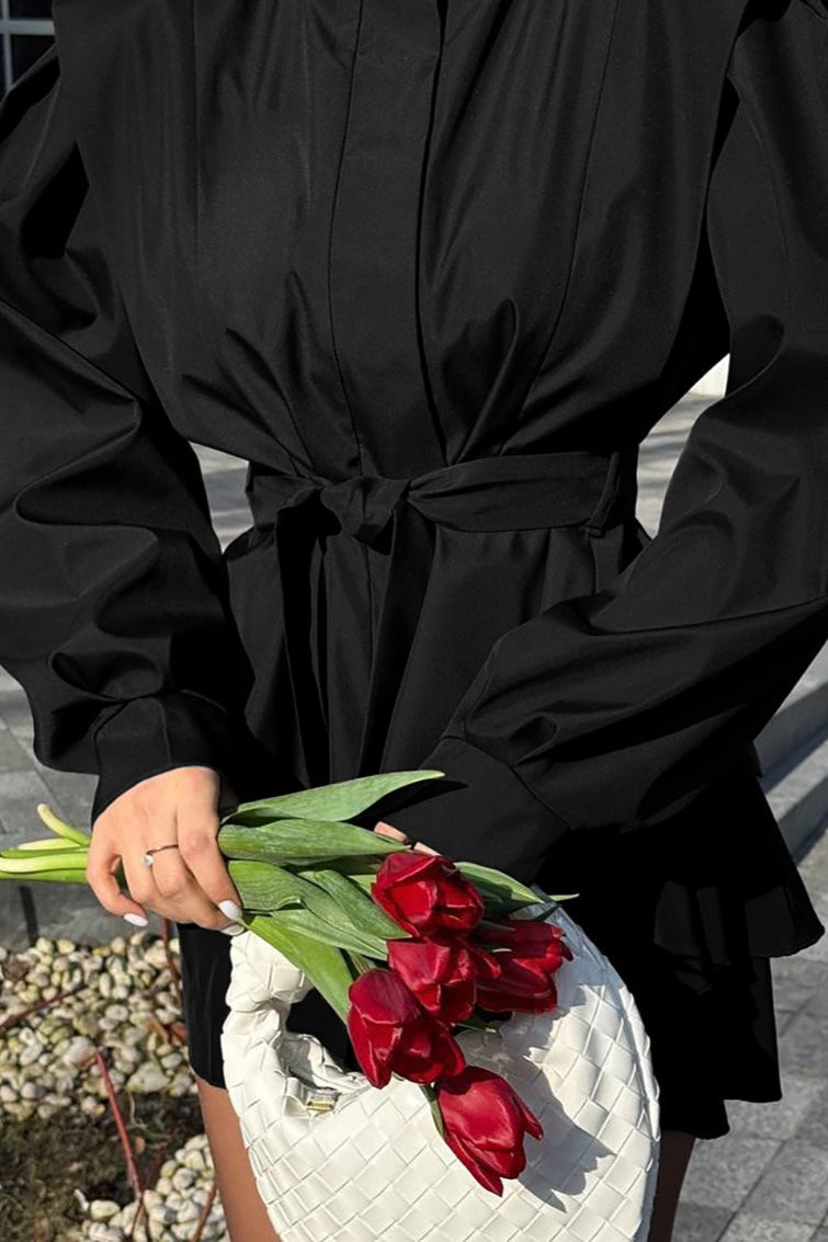 Elegant Tie-Waist Long-Sleeve Trench Coat for Sophisticated Style