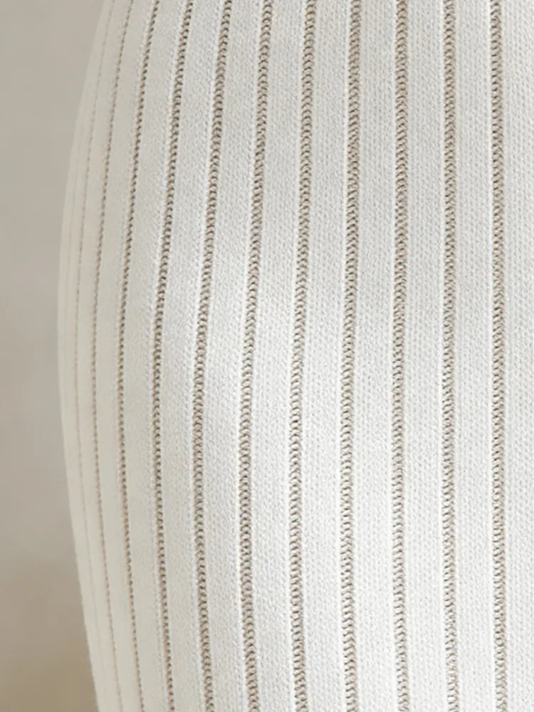 Ribbed Knit V-Neck Puff Sleeve Contrast Trim Midi Dress 9