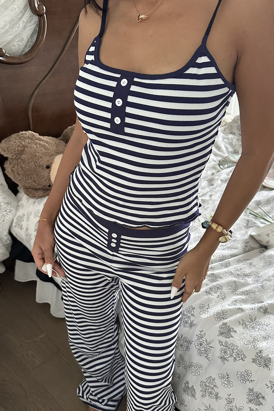 Casual Striped Cami Top Two Piece Set