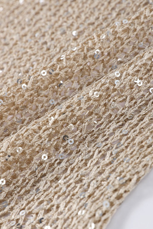 PrincessAce Hollow Long Sleeve Sequined Knit Sweater